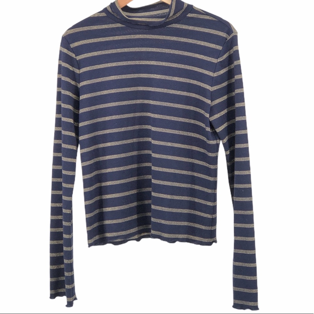 Hinge Sz L Black Metallic Stripe Sweater
